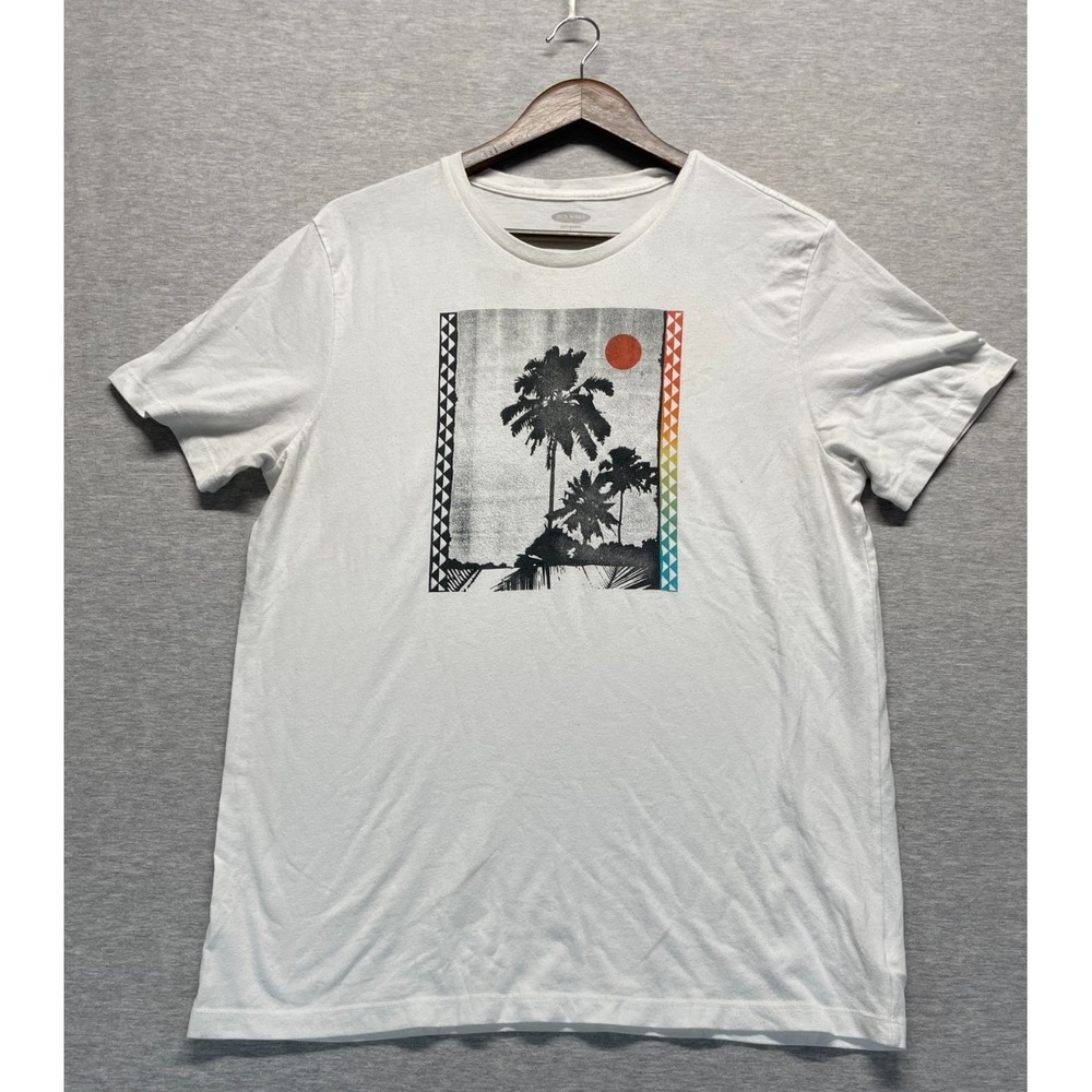 Old Navy Soft Washed T Shirt Mens Large White Graphic Print Palm Tree Sunset